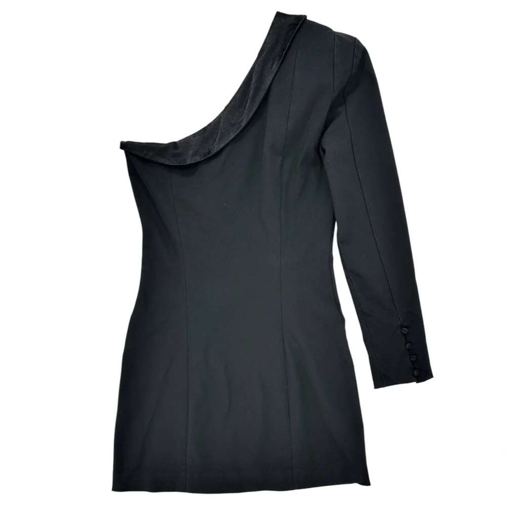 Zara Black One Shoulder Tuxedo Blazer Style Cocktail Mini Dress sz M - Picture 6 of 9